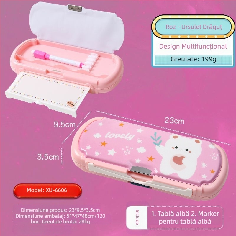 Cutie multifuncțională pentru rechizite, cu tablă albă, albastră, cu personaje de desene animate pentru creioane