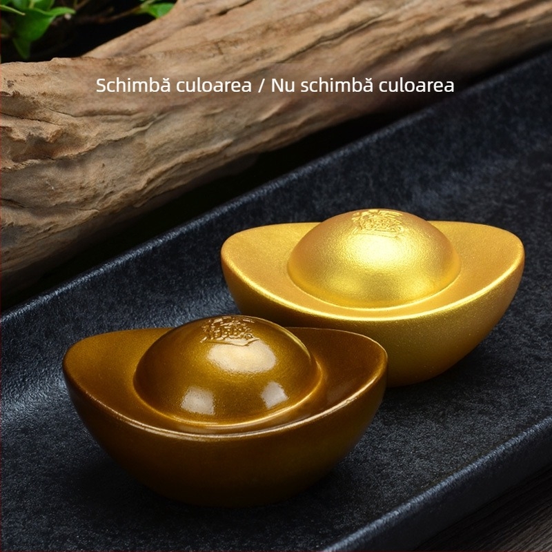 Tea Pet care își schimbă culoarea – lingou de aur din rășină, ornament pentru masă de ceai, prosperitate și noroc, decor creativ pentru ceai