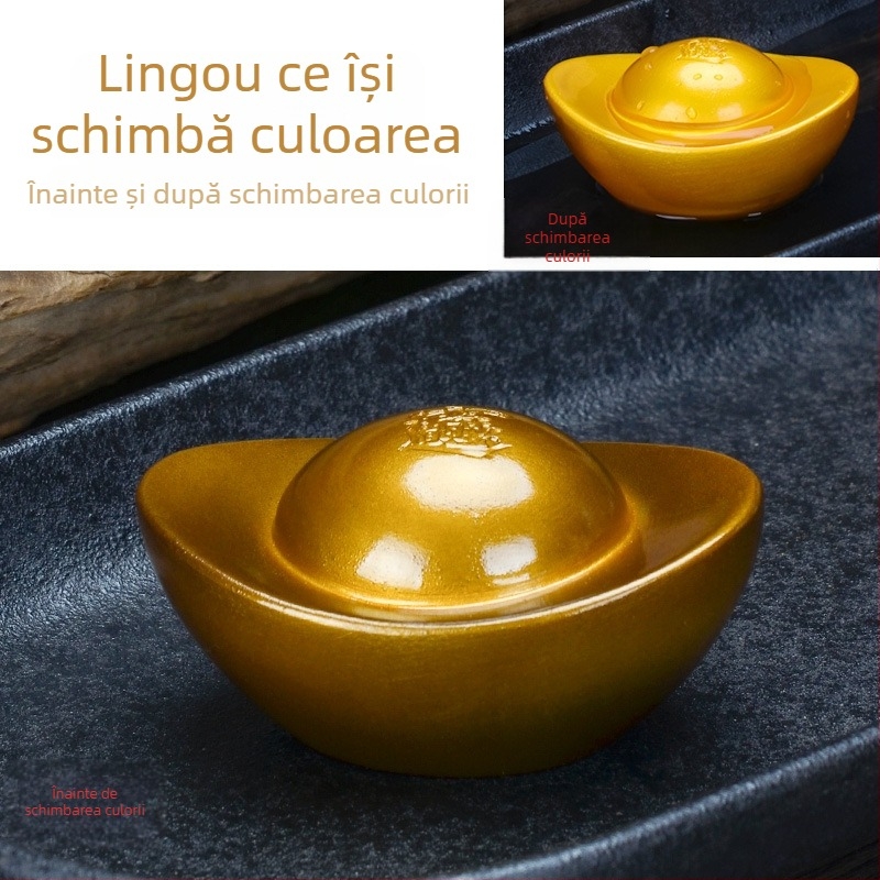 Tea Pet care își schimbă culoarea – lingou de aur din rășină, ornament pentru masă de ceai, prosperitate și noroc, decor creativ pentru ceai