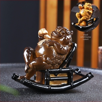 Ornament de ceai cu schimbare de culoare: Pixiu și broasca de aur – decor din rășină pentru ceremonia ceaiului