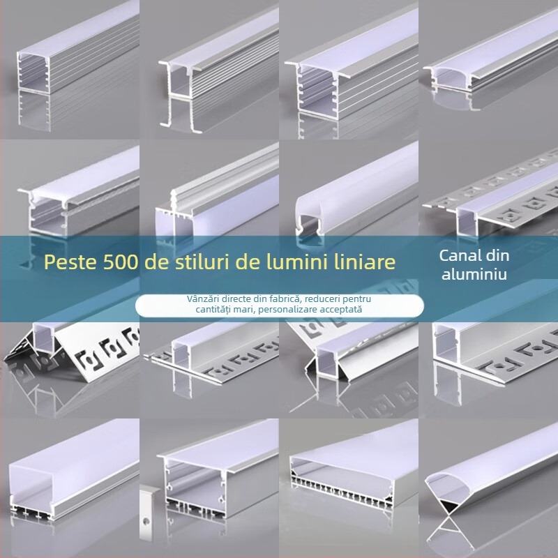 Lumină LED liniară cu canal din aluminiu și capac PC – montaj pe suprafață și încastrare, canal în formă de U pentru bandă LED