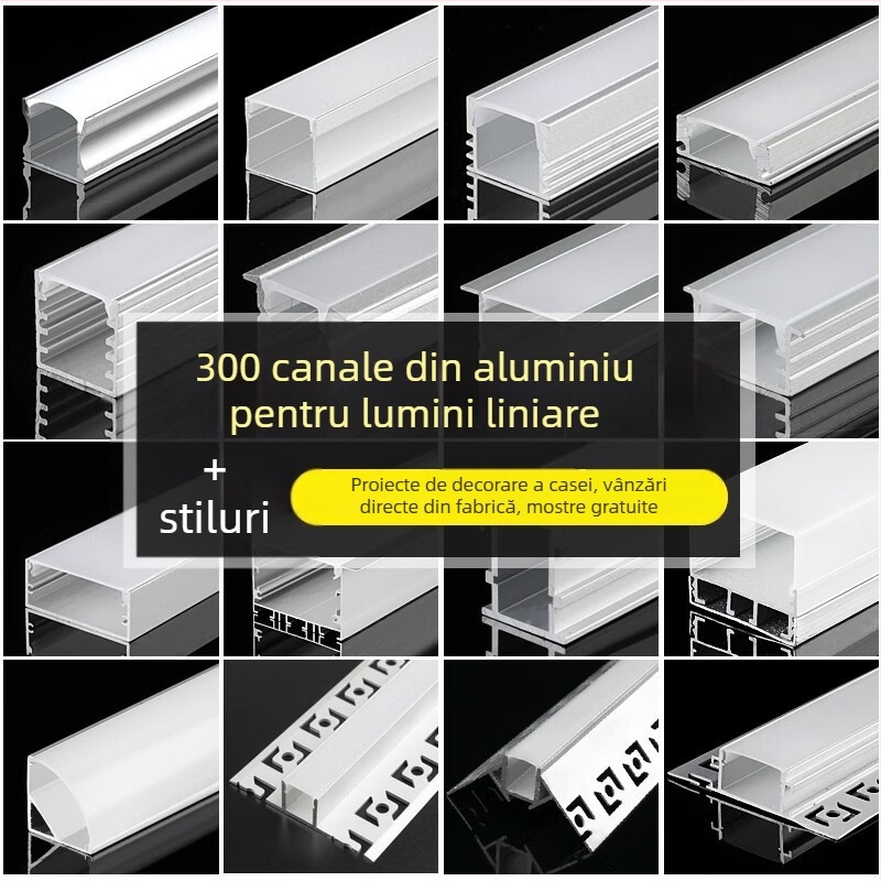 Lumină LED liniară cu canal din aluminiu și capac PC – montaj pe suprafață și încastrare, canal în formă de U pentru bandă LED