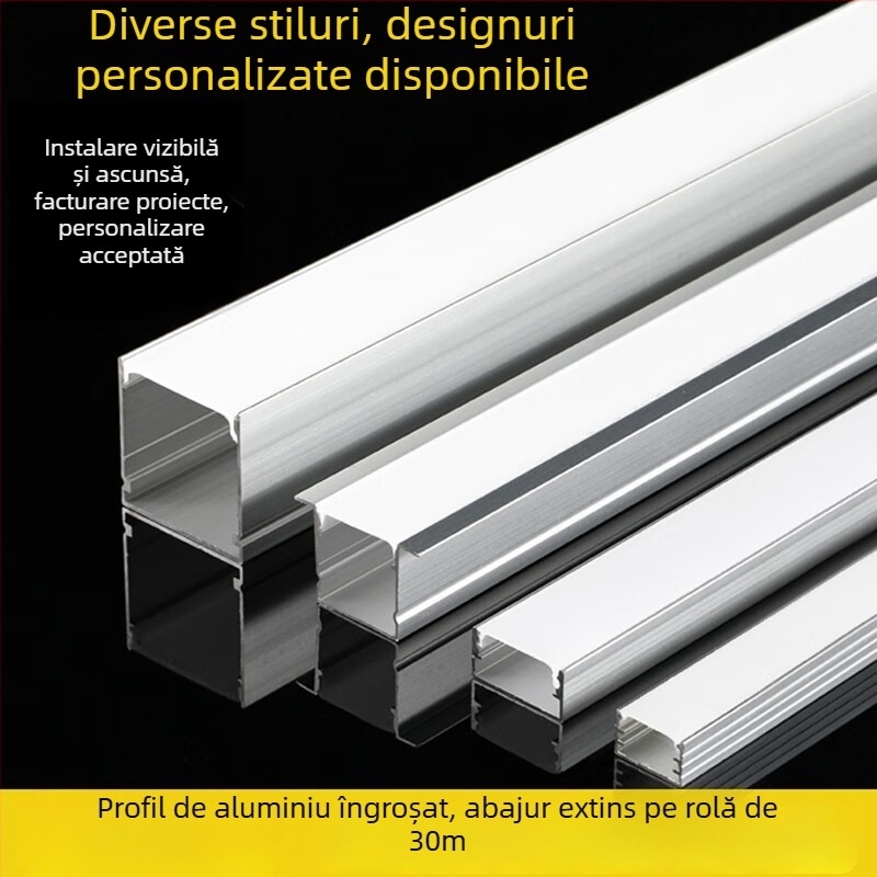 Lumină LED liniară cu canal din aluminiu și capac PC – montaj pe suprafață și încastrare, canal în formă de U pentru bandă LED
