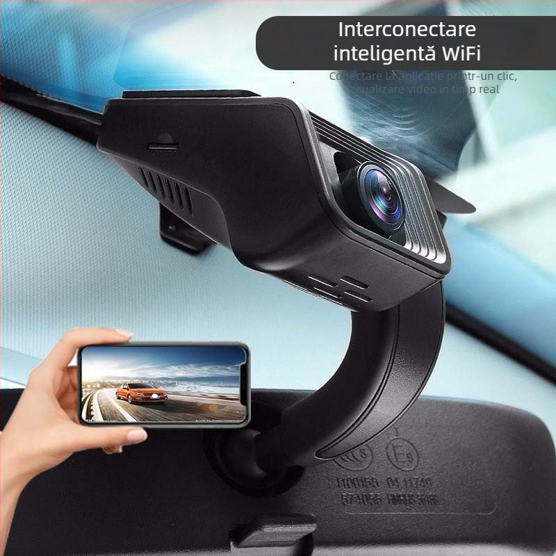 Cameră de bord WiFi cu instalare fără cabluri, obiectiv unic, DVR auto pentru dovezi, 1080p
