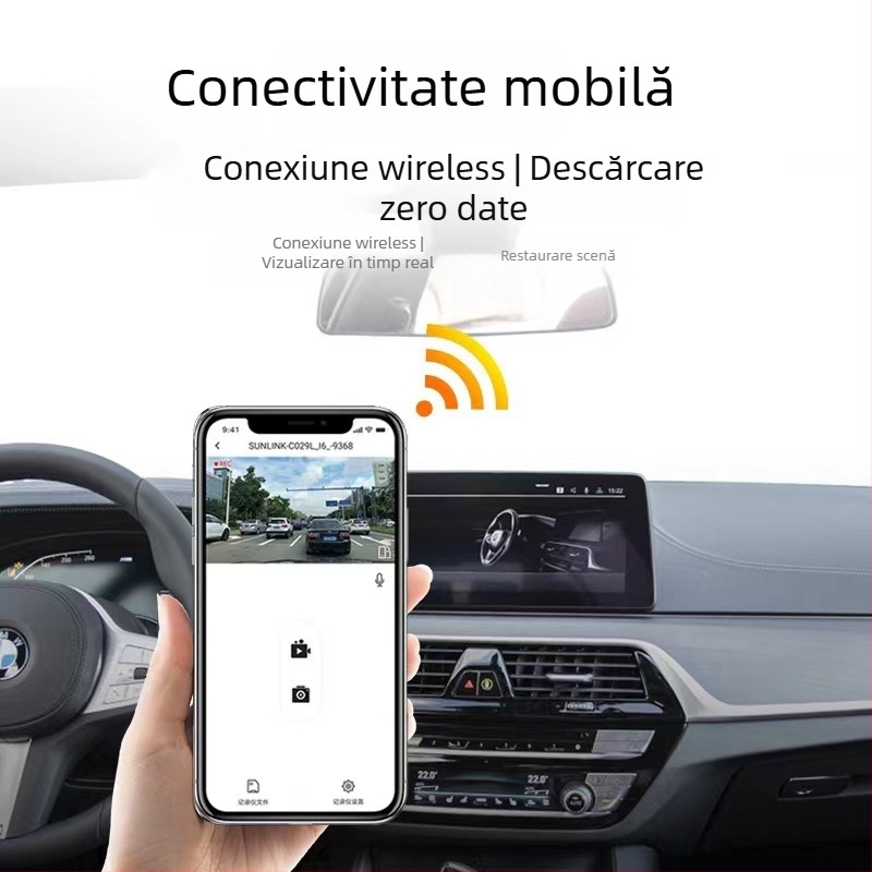 Cameră de bord WiFi cu instalare fără cabluri, obiectiv unic, DVR auto pentru dovezi, 1080p