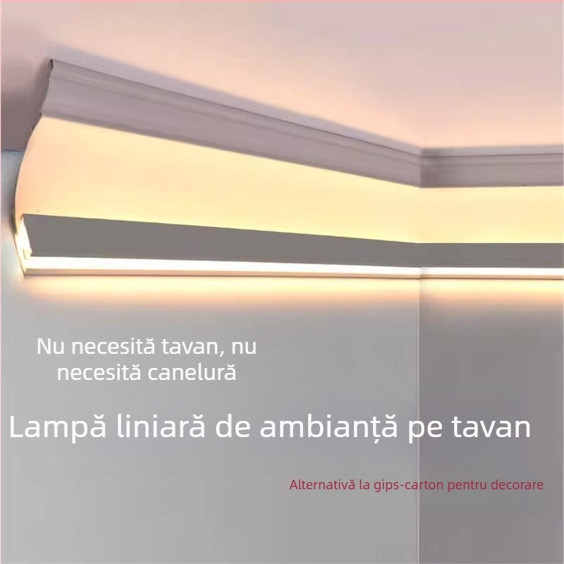 Lumină de linie din ipsos montată pe suprafață pentru colțul tavanului sufrageriei, bandă decorativă de colț cu două fețe