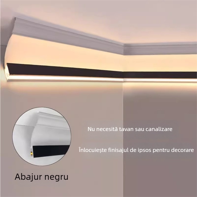 Lumină de linie din ipsos montată pe suprafață pentru colțul tavanului sufrageriei, bandă decorativă de colț cu două fețe
