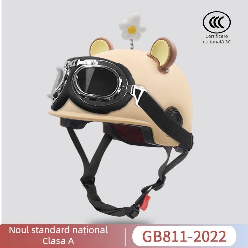 Cască 3C certificată pentru vehicule electrice, tip half-helmet, ABS, model 2025, protecție solară de vară, pentru toate anotimpurile