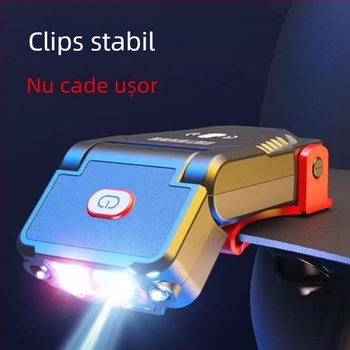 Lumină frontală compactă cu clips pentru pălărie, LED, reglaj la 90 de grade, reîncărcabilă, durată lungă a bateriei