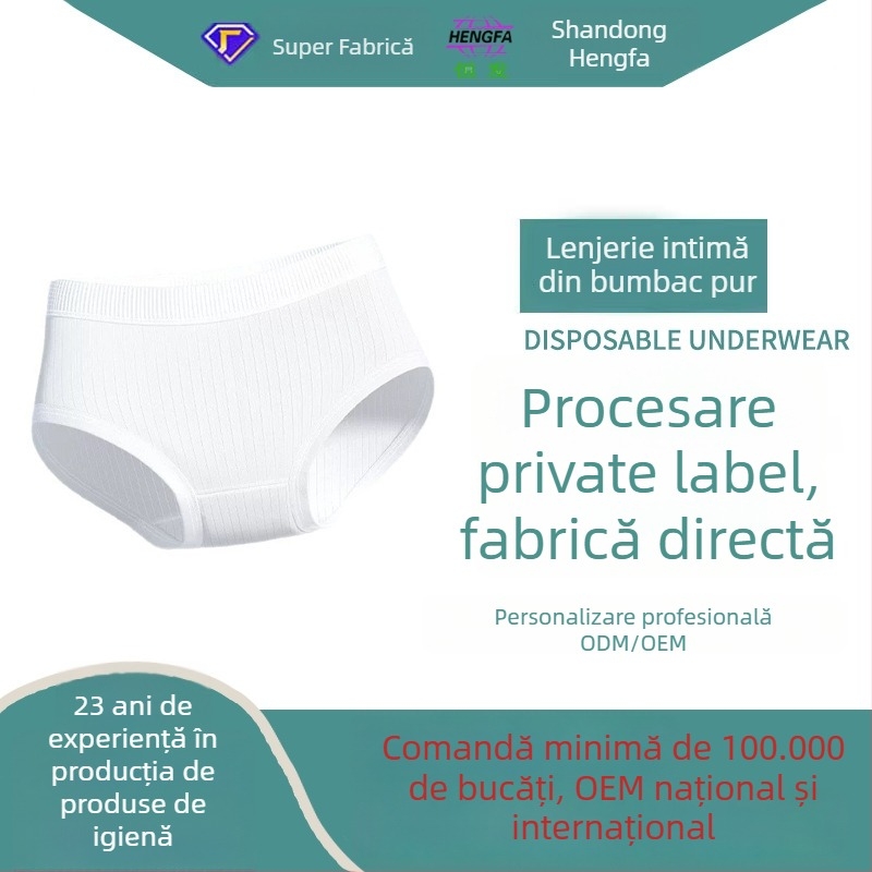 Chiloți de unică folosință pentru femei, postnatal, 100% bumbac, steril, fără spălare, antibacterian 5A, șorturi de unică folosință zilnice, producție OEM etichetă privată
