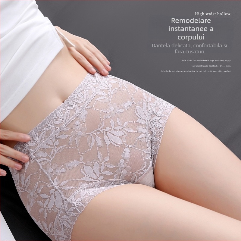 Chiloți din dantelă pentru femei, mărime Plus, talie înaltă, model floral, nailon, căptușeală din mătase Mulberry