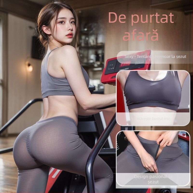 Set nou de lenjerie sexy din mătase de gheață, pantaloni de yoga cu deschidere frontală și top elastic