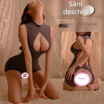 Manyan body lingerie sexy cu spate deschis, decupaj perforat și închidere elastică, model 100064