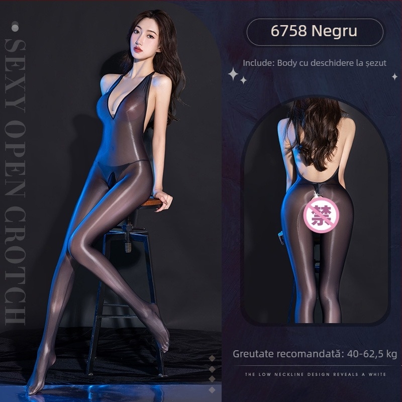 Salopetă Feimu Deep-V, transparentă, lucioasă, fără bretele, model 6758, lenjerie sexy pentru jocuri de rol, costum de regină a balului, set 20 buc