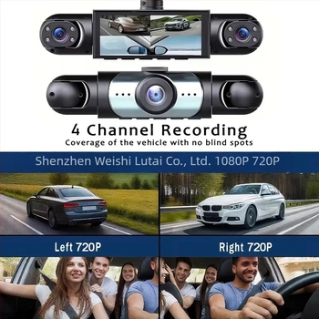 Y108 dash cam cu patru lentile, 1080p, camere față, stânga, dreapta și spate cu imagine de marșarier