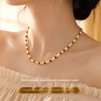 Colier din mărgele de scoică galbene naturale, lux lejer, la modă și de înaltă calitate, lanț pentru decolteu versatil, minimalist și unic, fin și elegant.