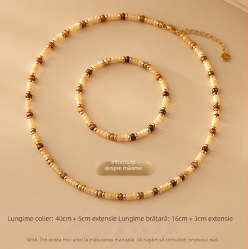 Colier din mărgele de scoică galbene naturale, lux lejer, la modă și de înaltă calitate, lanț pentru decolteu versatil, minimalist și unic, fin și elegant.