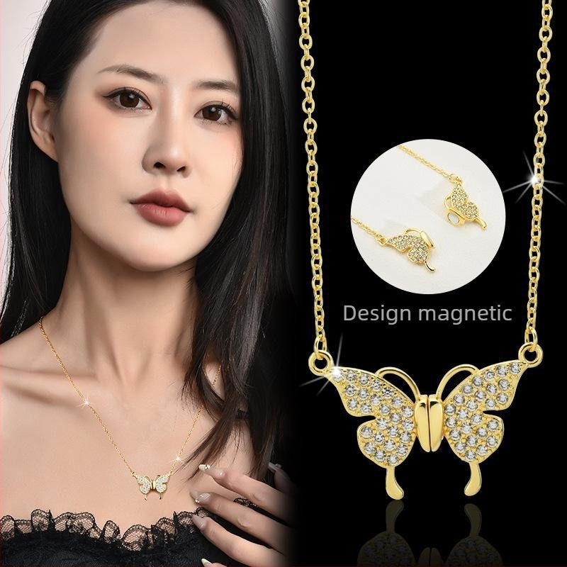 Colier cu închidere magnetică în formă de fluture pentru femei, lanț pentru claviculă, modă de vară, design unic, haute couture