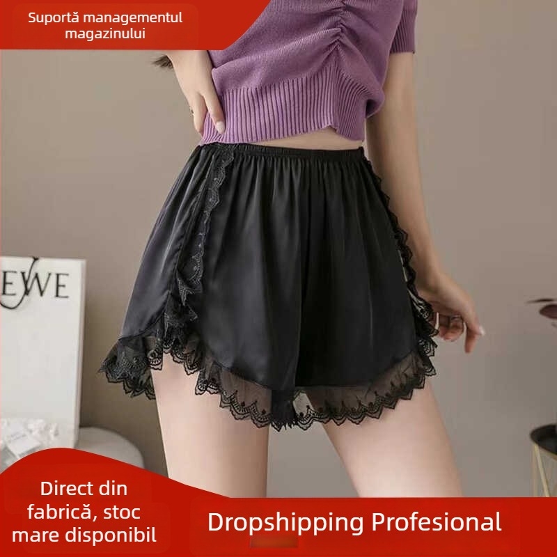 Pantaloni Capri din Ice Silk pentru femei, cu dantelă, comozi și vaporoși, protecție împotriva transparenței, potriviți pentru purtare la exterior, vara 2025.
