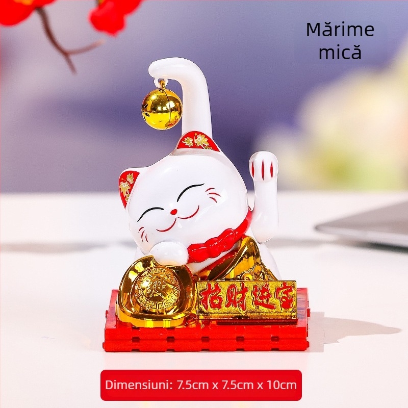 Figurină decor pentru birou cu pisică norocoasă alimentată cu energie solară, Maneki Neko drăguț, decor, cadou pentru ziua de naștere a colegului