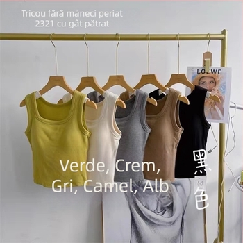 Top sport din bumbac 100% cu guler pătrat, cu pernă pentru sân, poate fi purtat ca strat interior sau exterior