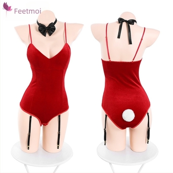 Feimu bodysuit din catifea auriu pentru iepurașă — costum de rol