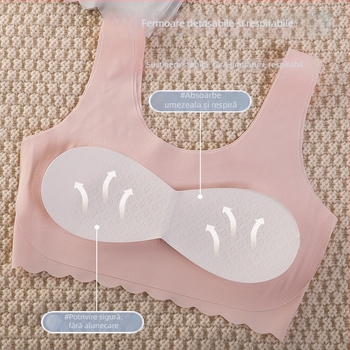 Top fără cusură pentru fete, cupe subțiri modelate, material Ice Silk nylon, acoperire a spatelui, lenjerie de vară ușoară pentru 7–12 ani