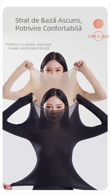 Tricou termic de bază pentru iarnă, ultra-subțire, foarte elastic, prietenos cu pielea, respirabil, antistat, aderent, guler rotund