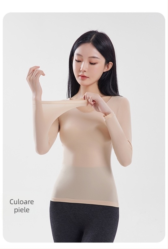 Tricou termic de bază pentru iarnă, ultra-subțire, foarte elastic, prietenos cu pielea, respirabil, antistat, aderent, guler rotund