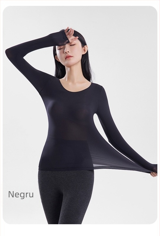 Tricou termic de bază pentru iarnă, ultra-subțire, foarte elastic, prietenos cu pielea, respirabil, antistat, aderent, guler rotund