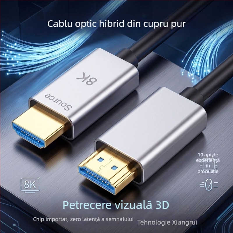 Cablu HDMI din fibră optică 8K60Hz, înaltă definiție pentru televizor, PC, laptop și proiector, HDMI 2.1