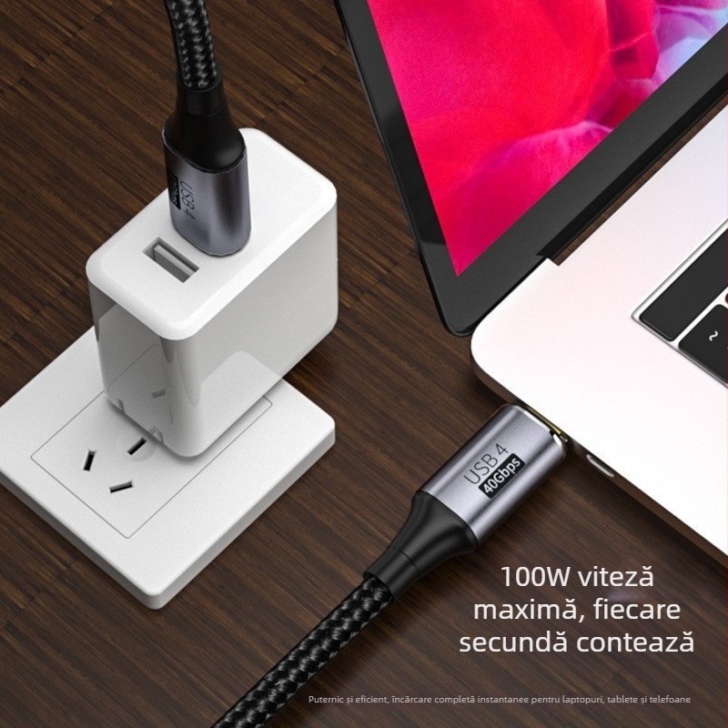 Cablu USB-C Thunderbolt 4, video 4K la 120 Hz, încărcare PD 100W rapidă, pentru gaming