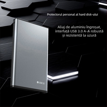 Casetă externă pentru hard disk de 2,5 inchi USB 3.0, aliaj de aluminiu, pentru SATA SSD/HDD, portabil, gri metalic