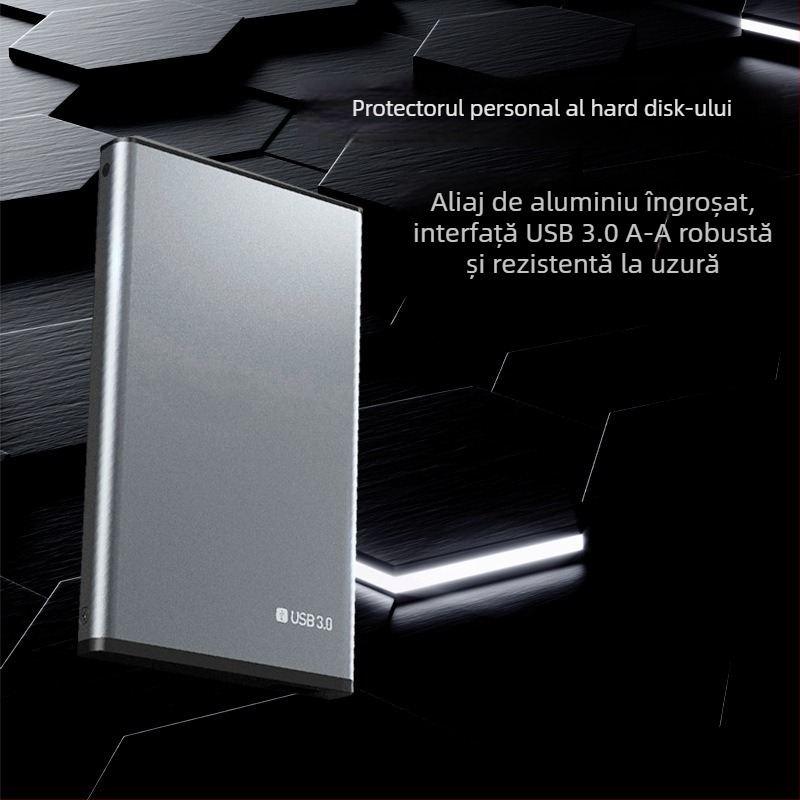 Casetă externă pentru hard disk de 2,5 inchi USB 3.0, aliaj de aluminiu, pentru SATA SSD/HDD, portabil, gri metalic