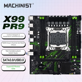 Machinist X99-PR9 Placă de bază pentru desktop cu TPM 2.0, DDR4, socket LGA 2011-3, M-ATX, PCIe 16x, NVMe M.2 și SATA M.2, 128GB maxim