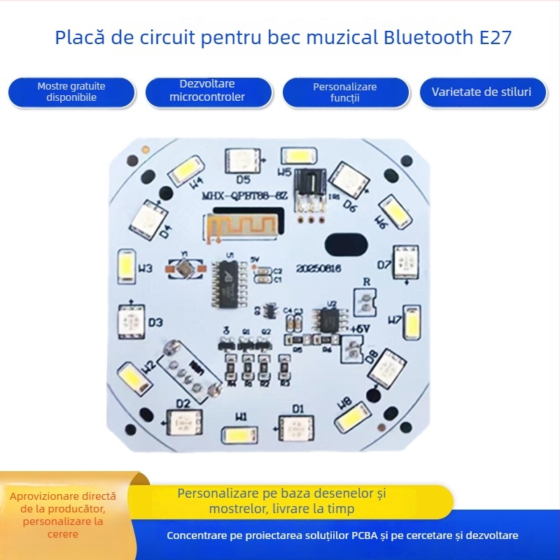 Lampă Bluetooth cu placă PCBA, modul circuit E27, telecomandă, memorie USB