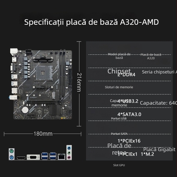 Placă de bază pentru desktop AMD Ryzen AM4 A320 cu suport pentru memorie DDR4, interfață M.2, compatibilă cu procesoare AM4