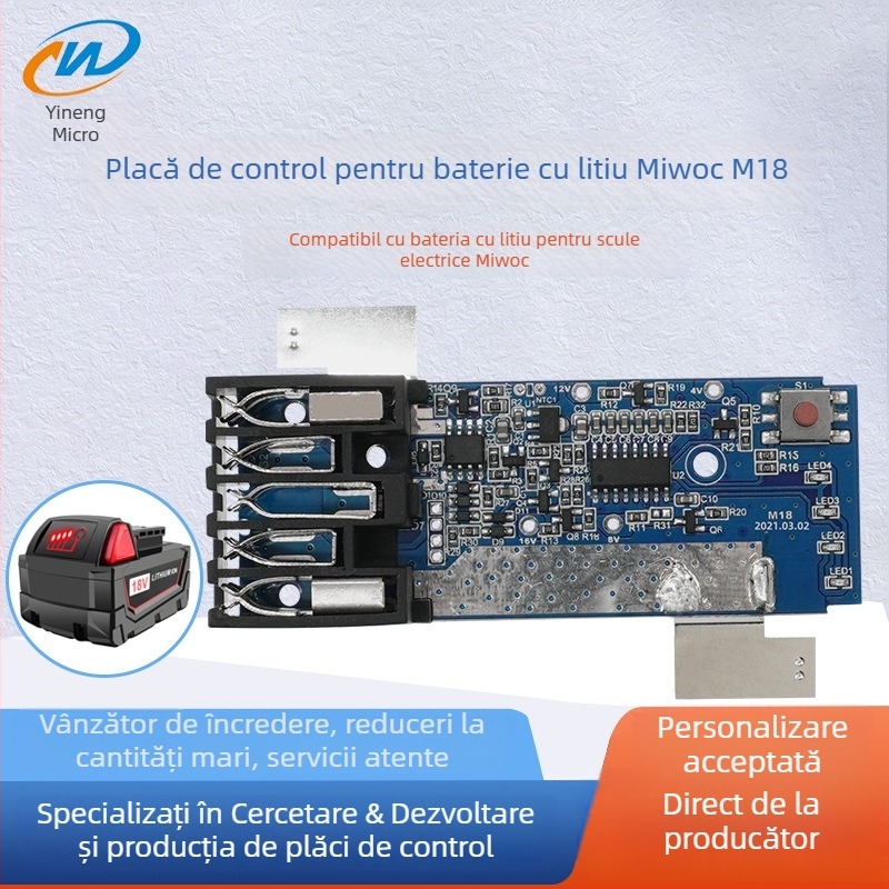 Placă PCBA de control pentru baterie Li-Ion M18, compatibilă cu încărcătoare originale și ale terților.