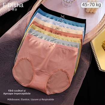 Chiloți femei fără cusătură, margine din dantelă de bumbac, crotch antibacterian, confortabili și respirabili, talie medie, acoperă șoldurile