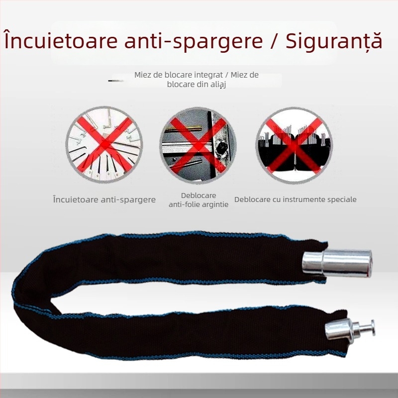 Încuietoare de bicicletă cu lanț și nucleu din cupru, portabilă, anti-furt