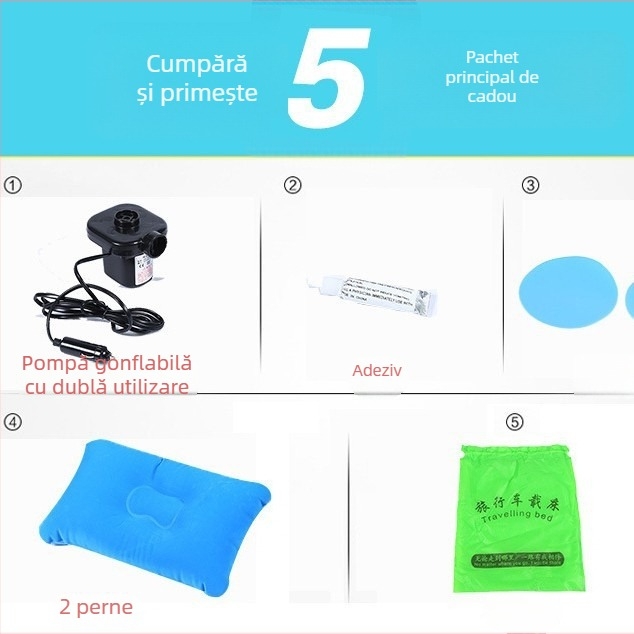 Pat gonflabil pentru mașină, saltea pentru bancheta din spate, SUV pentru călătorii