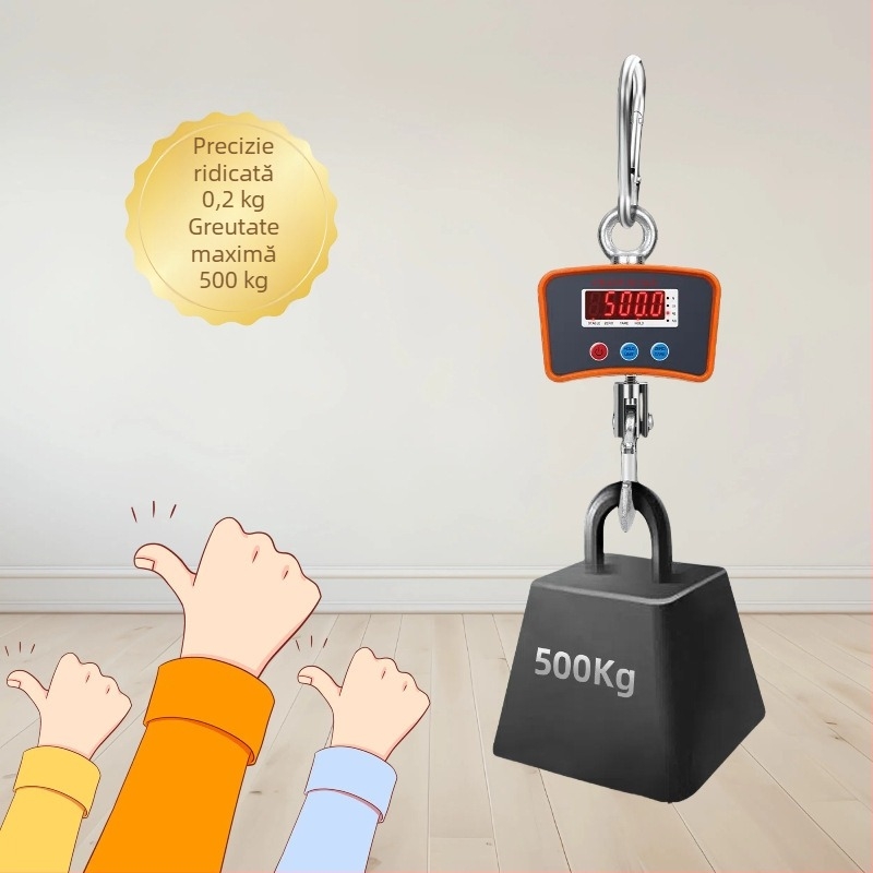Cântar electronic pentru macara, 500 kg, cântar suspendat portabil, cu cârlig, uz industrial