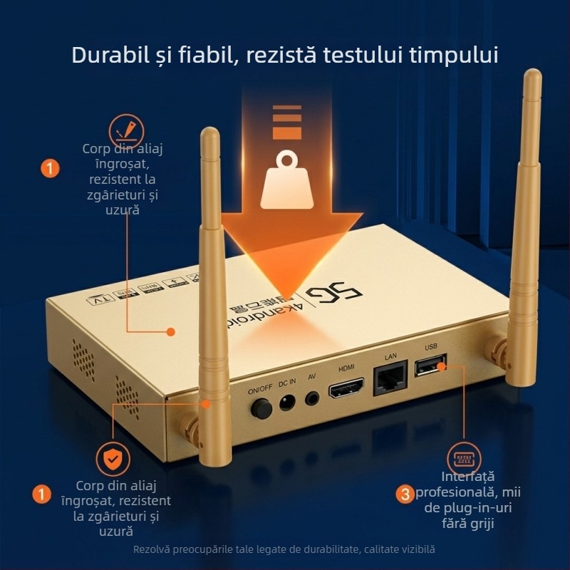 Box TV de rețea pentru casă, 4K, Wi‑Fi și oglindire a ecranului