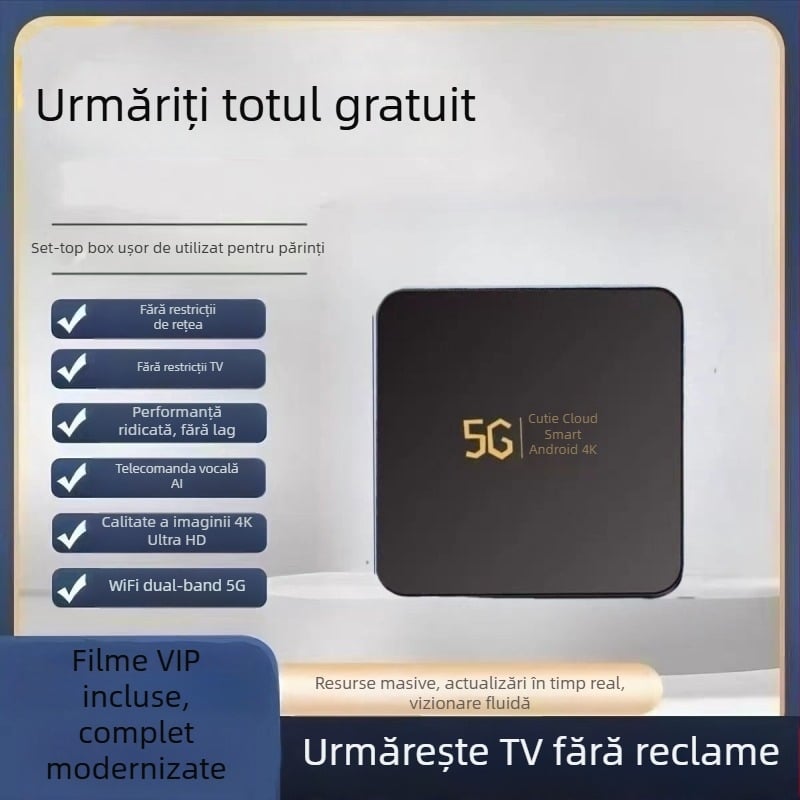 Android 4K box TV în rețea pentru persoane în vârstă, Wi‑Fi și oglindire a ecranului fără fir