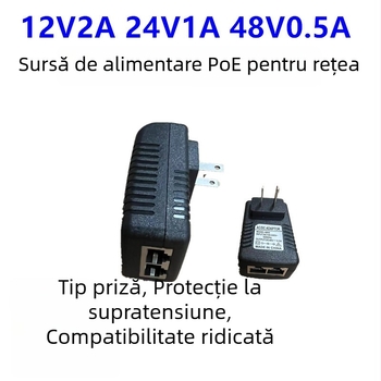 Sursă PoE pentru portul de rețea: adaptor 12V pentru AP wireless, set-top box 24V, switch 48V 0,5A