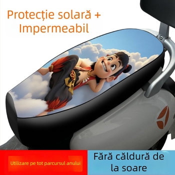 Husa de șezut din piele pentru scuter electric și motocicletă, cu motiv Nezha Ao Bing, impermeabil, pentru toate sezoanele.