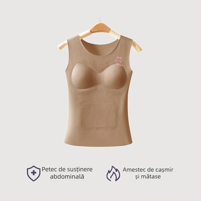Vestă termică pentru adolescente, toamnă–iarna, cupe integrate și pernă pentru bust
