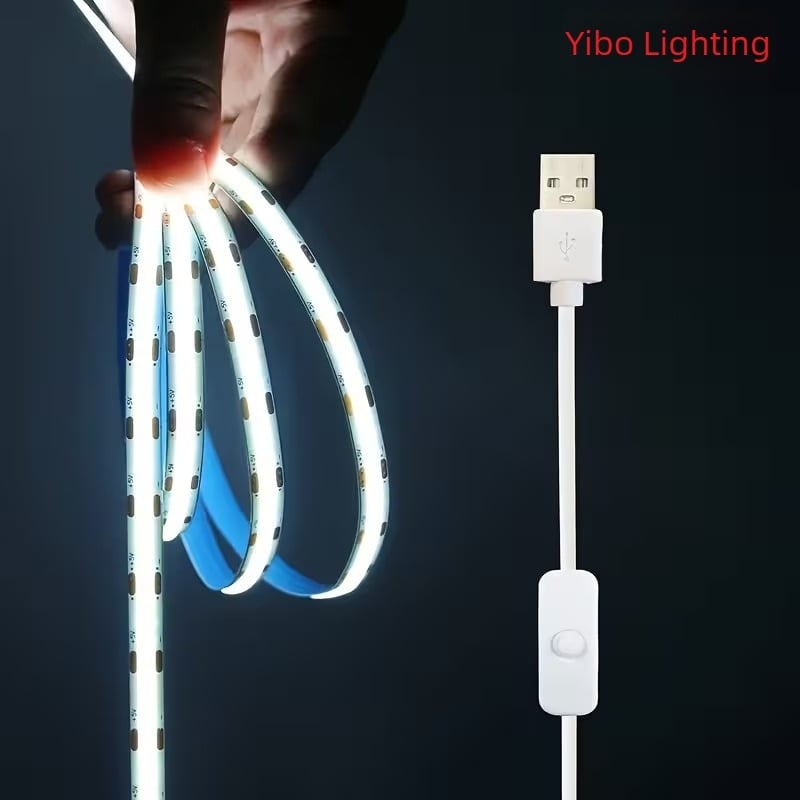 Bandă COB LED ultra-luminoasă, 5V, autoadezivă, joasă tensiune, flexibilă pentru tavan, scară, dulapuri și dulapuri pentru vin, iluminare liniară