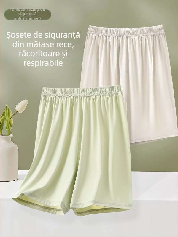 Ice Silk pantaloni de siguranță pentru femei, primăvară-vară 2026, subțiri, largi, lungime 3/4, respirabili, anti-transparență