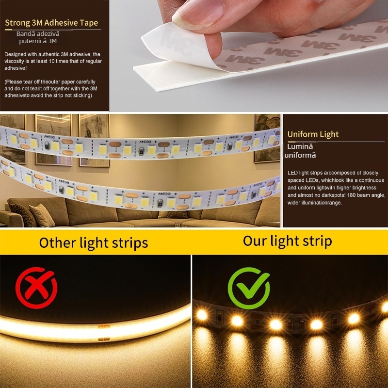 Bandă LED 24V, autoadezivă, pentru tavanul sufrageriei, poate fi tăiată la orice lungime, 2835 SMD LED, lumină liniară
